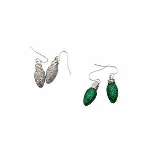 Glittery Silver and Green Bulb Earrings
